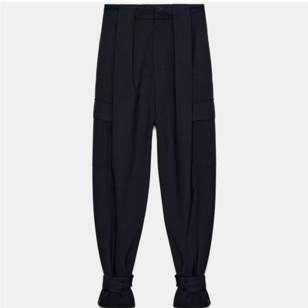Zara Black Wide-Leg Cargo Pants - Picture 4 of 15